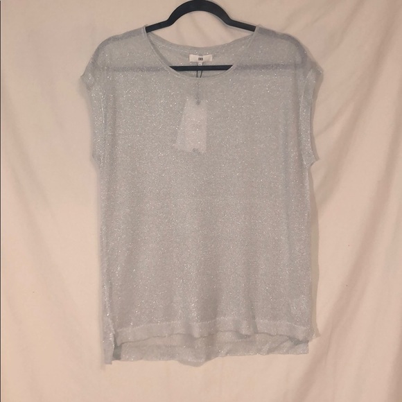 ♥️ WITH TAGS CKS Metallic Silver Short Slv Sweater - Picture 1 of 8